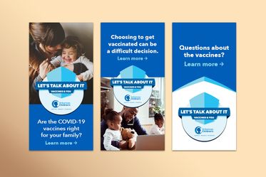 print ads encouraging parents to talk to doctors about vaccinations